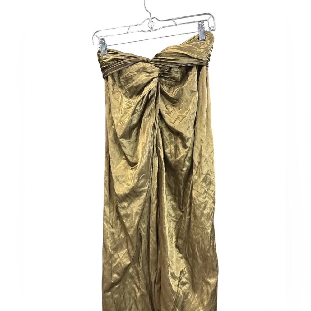 NWT Vince Metallic‎ Bronze Twist Front Midi Skirt Draped $395 MSRP size 0